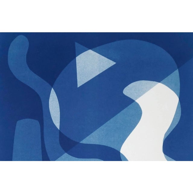 "Retro Futuristic Shapes II" Contemporary Abstract Cyanotype Print on Watercolor Paper For Sale In Miami - Image 6 of 9