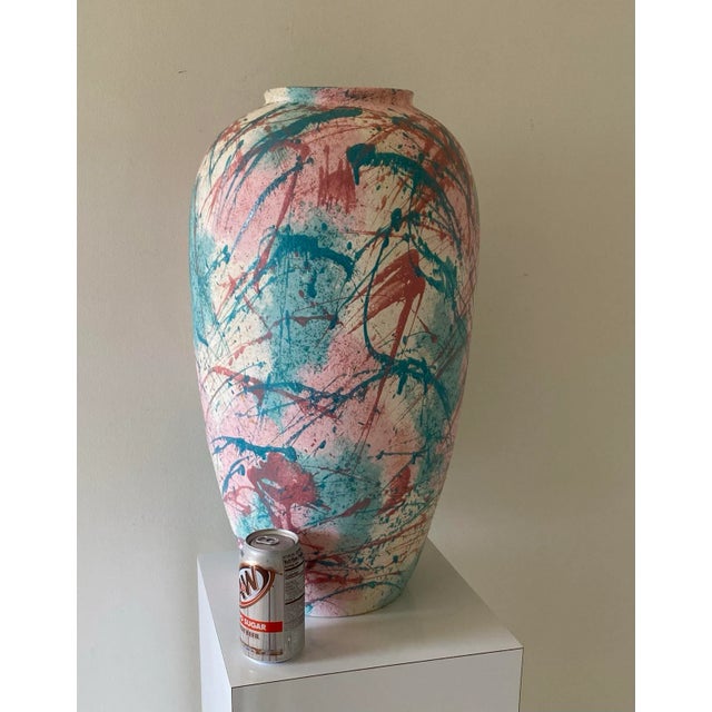 Vintage 1980s Plaster Vase – Splatter Paint Design, Signed PB, 22” Tall This bold and artistic 22” tall plaster vase is a...