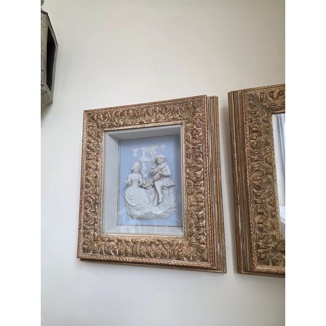 1960s Shadow Box Framed Dresden Porcelain Plaques Pair For Sale - Image 5 of 7