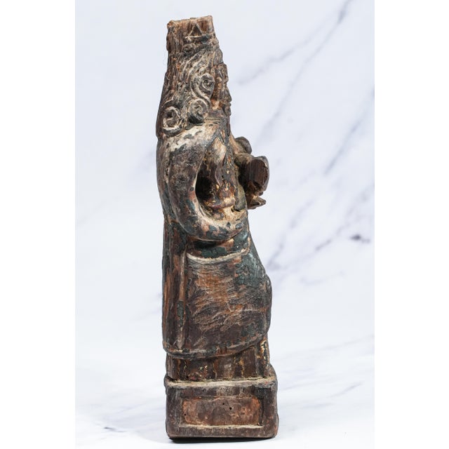 Printmaking Materials Carved Wood Madonna With Child Painted Polychrome Santos Statue Sculpture For Sale - Image 7 of 14