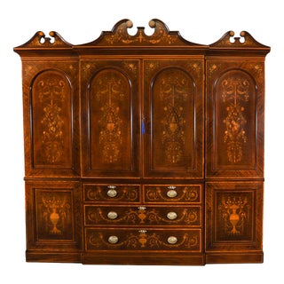 Antique Edwardian Mahogany and Floral Marquetry Inlaid Wardrobe, 1890s For Sale