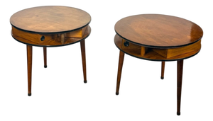 Italian Round Side Tables with Radial Drawers, 1950s, Set of 2
