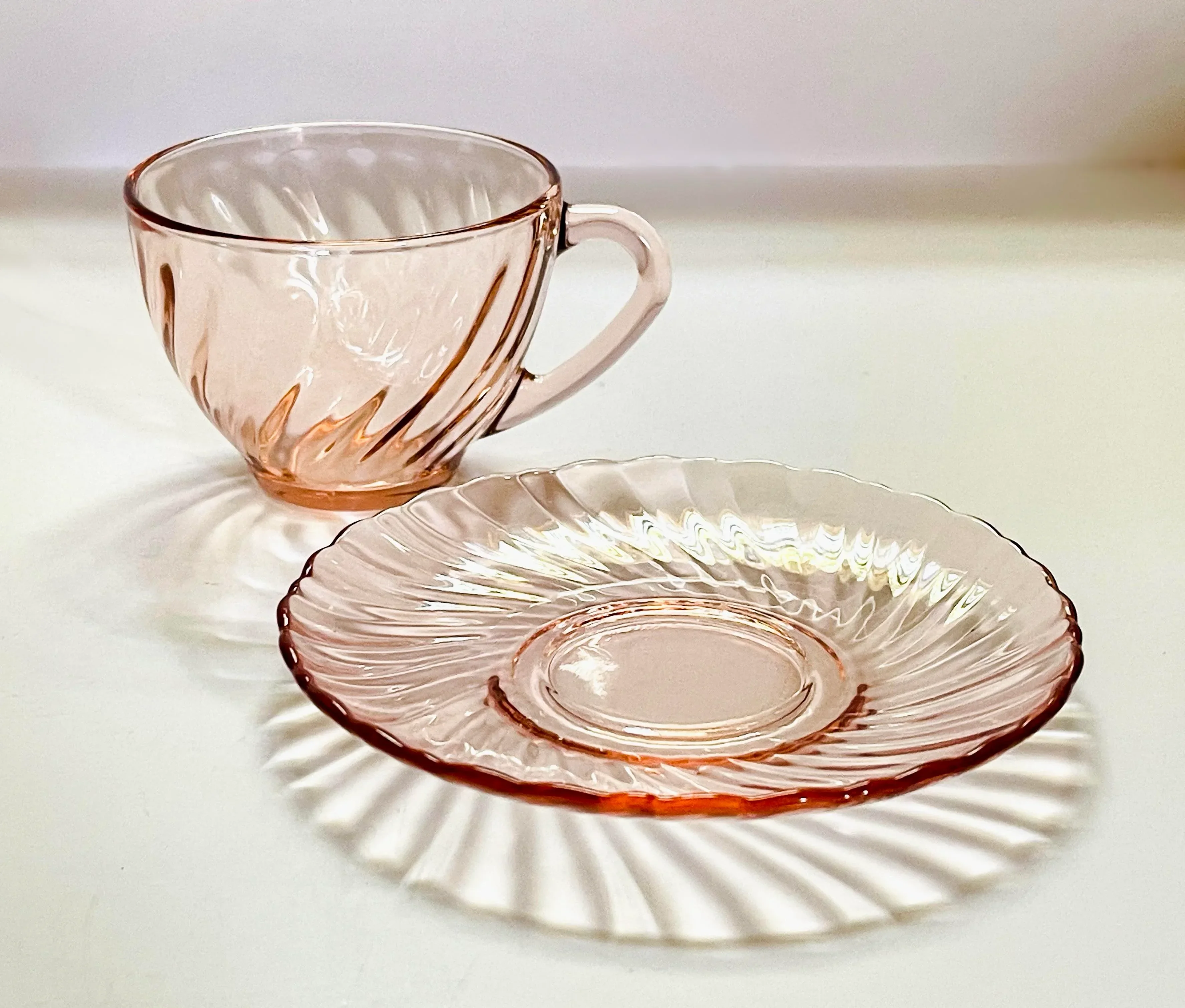 Vintage Arcoroc France Pink Tea Cup and Saucer | Chairish
