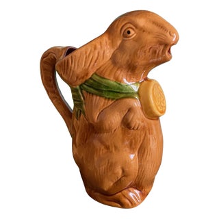 Majolica Ceramic Glazed Rabbit Pitcher, 1900s For Sale