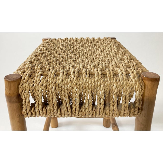 Brown Vintage Woven Rope and Bamboo Stool For Sale - Image 8 of 9