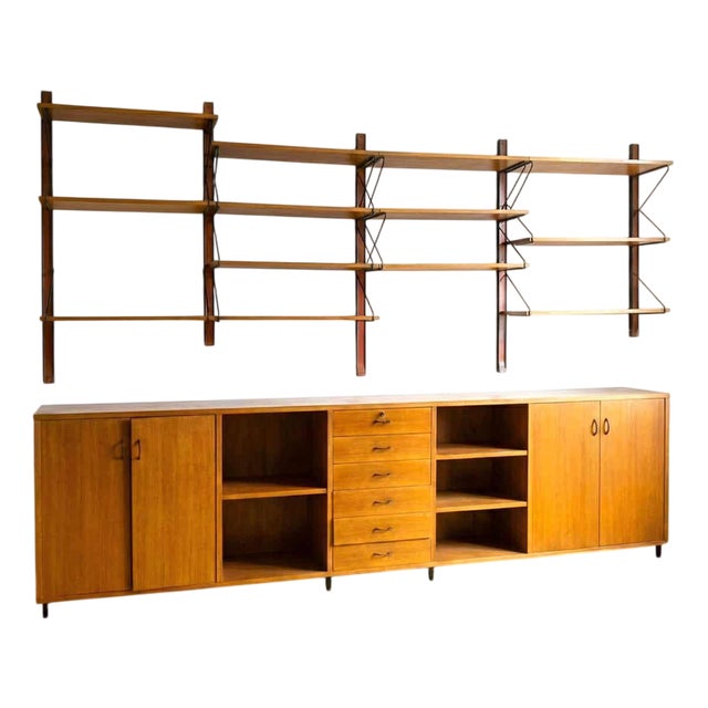 Sideboard with Wall Bookcase, 1970s, Set of 2 For Sale