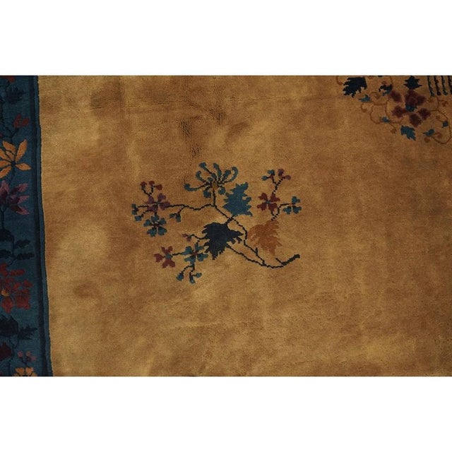 1920s Camel Floral Modern Antique Chinese Art Deco Knotted Wool Rug 9' X 11'8" For Sale In New York - Image 6 of 9