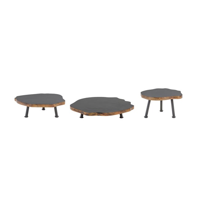 Elevate your living space with the charming Tree Disc Pedestal Tray Set. Crafted from durable wood and iron, these footed...