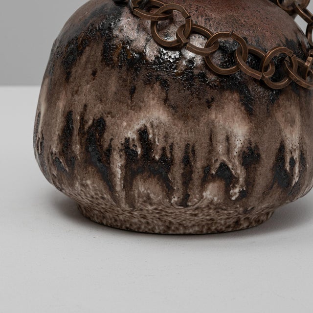 20th Century German Drip Glaze Ceramic Vase With Chain For Sale - Image 13 of 18