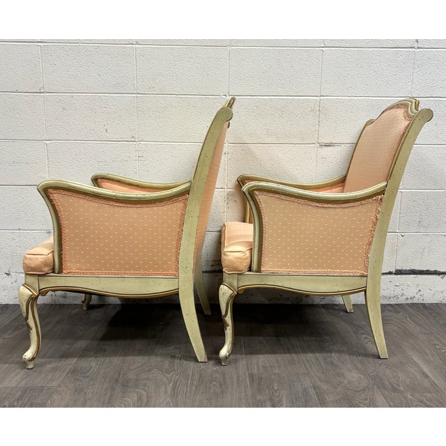 Vintage French Louis XV Style Bergere Lounge Armchairs - Pair For Sale - Image 10 of 11