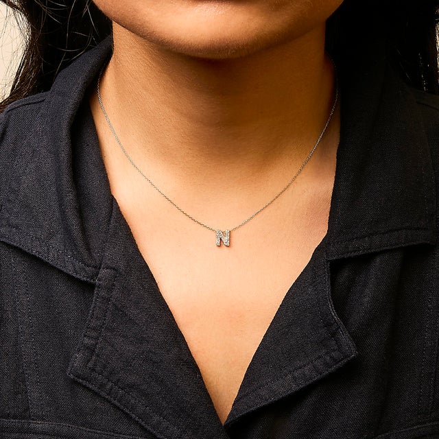 10K Yellow Gold Diamond Accent "N" Initial Bubble Pendant Necklace For Sale - Image 4 of 5