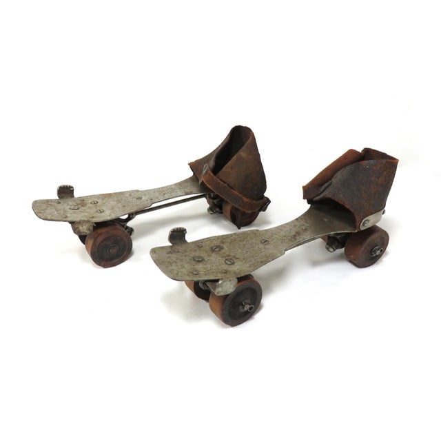 Early 1900s Antique American Wooden Wheel Roller Skates - a Pair For Sale - Image 13 of 13