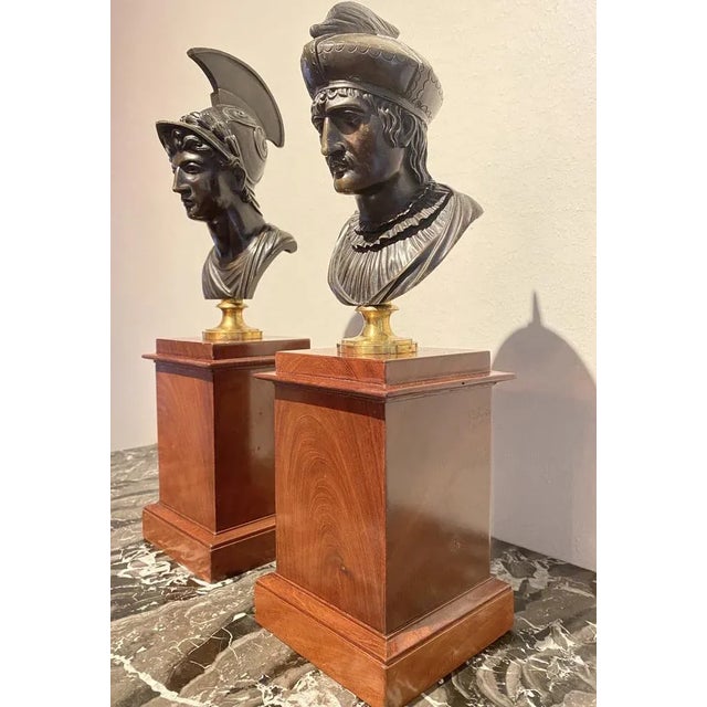 19th Century Bronze Busts on Mahogany Bases, Set of 2 For Sale - Image 4 of 9