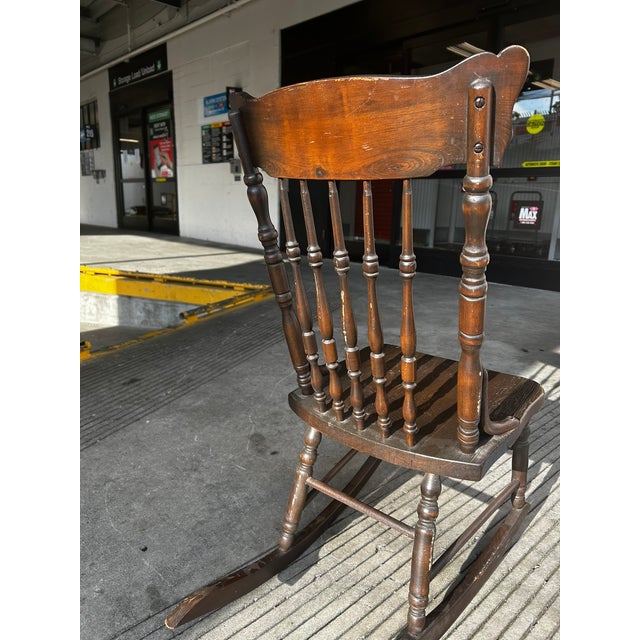 Victorian Early 1900s Oak Spindle Back Rocking Chair For Sale - Image 3 of 8