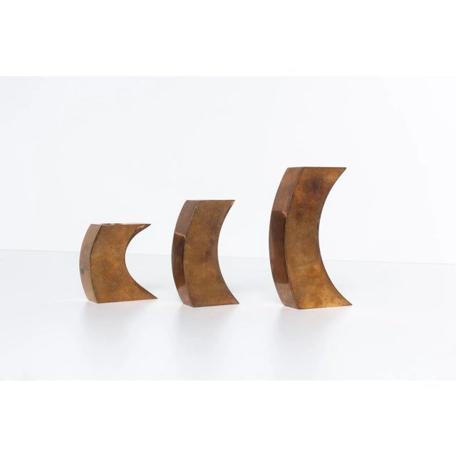 Mid-Century Modern Set of 3 Vintage Solid Bronze Candle Holders by Monique Gerber For Sale - Image 3 of 8