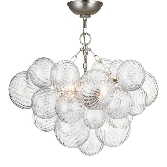 Julie Neill for Visual Comfort Signature Talia Small Semi-Flush Mount in Burnished Silver Leaf and Clear Swirled Glass For Sale