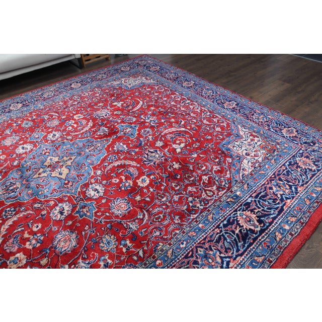 1970s Vintage Persian Handmade Wool Cotton Red Area Rug For Sale - Image 4 of 11