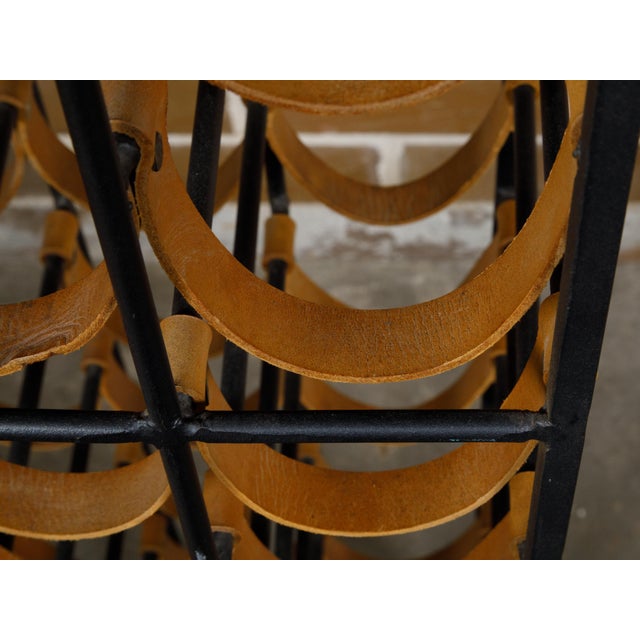 Metal Mid 20th Century Mid Century Modern Tall and Narrow Iron Wine Rack with Leather Straps For Sale - Image 7 of 11