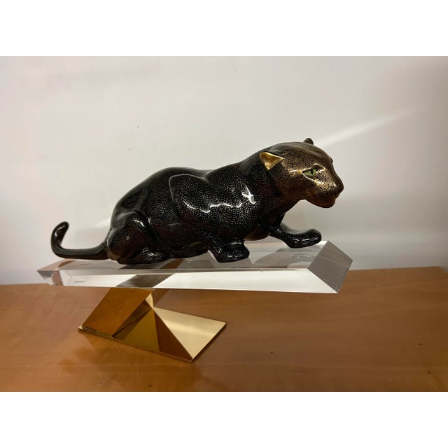 Giulia Mangani black panther and Lucite gold brass gold Italian design 1970 by Oggetti.