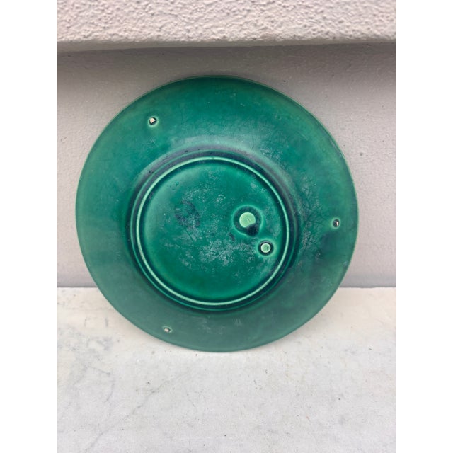French Green Leaves Majolica Plate Salins, Circa 1890 For Sale - Image 4 of 4