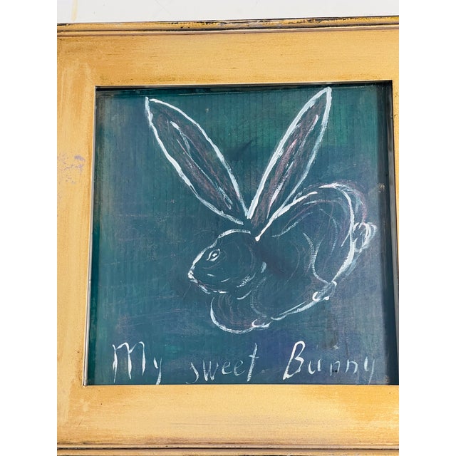 Abstract Abstract Moon Bunnies by Elia Sketch Painting in Gold Frame For Sale - Image 3 of 3