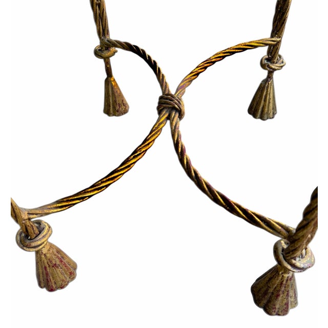 1950’s Italian Gilt Rope and Tassel Wrought Iron Hollywood Regency Chairs - A Pair For Sale - Image 10 of 12