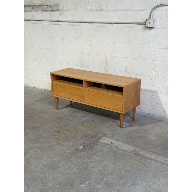 Vintage Danish Modern Oak Media Console / Low Tv Stand With Drawers For Sale - Image 10 of 10