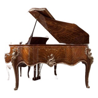 Luxury Hand-Crafted Grand Piano Louis XV Style with Ornate Carvings & Matching Stool For Sale
