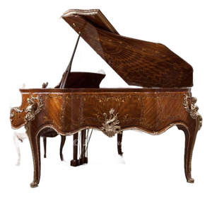 Luxury Hand-Crafted Grand Piano Louis XV Style with Ornate Carvings & Matching Stool