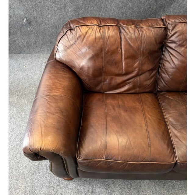 Thomasville Thomasville Traditional Brown Leather Sofa For Sale - Image 4 of 18