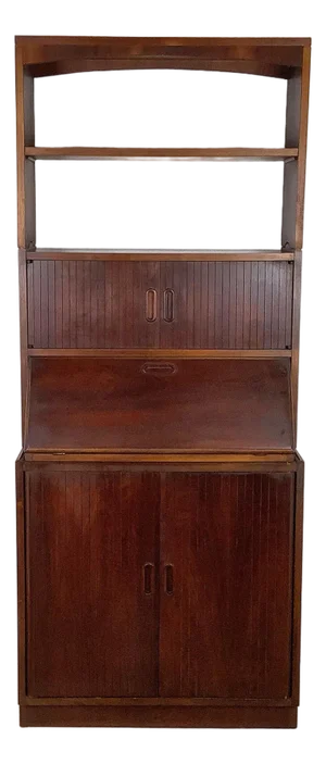 1960s Walnut MCM Secretary Bookcase, Drop-Front Desk, Modular