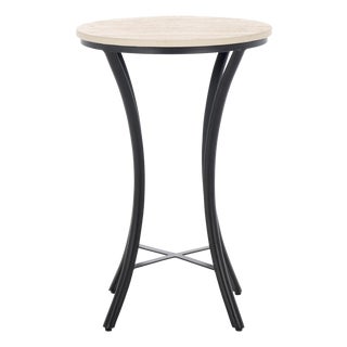 Saxony Travertine Side Table in Beige / Black For Sale