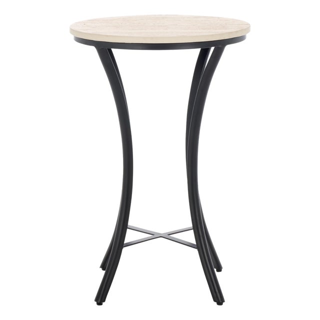 Saxony Travertine Side Table in Beige / Black For Sale