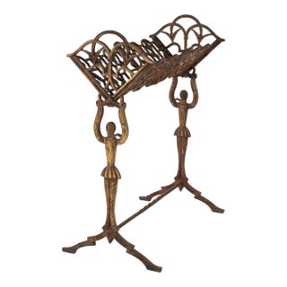 Art Nouveau Harlequin Figural Cast Iron Book Rack For Sale