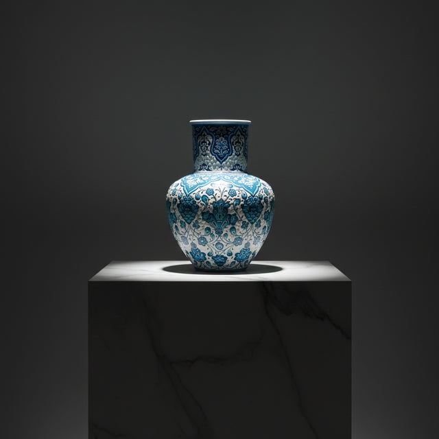 Handmade Ceramic Ata Vase (30cm) Turquoise Relief Floral with Scale Texture For Sale - Image 9 of 9