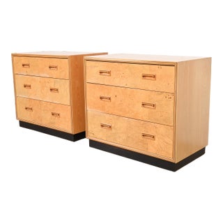 Milo Baughman Style Burl Wood Bedside Chests by Henredon, Pair For Sale