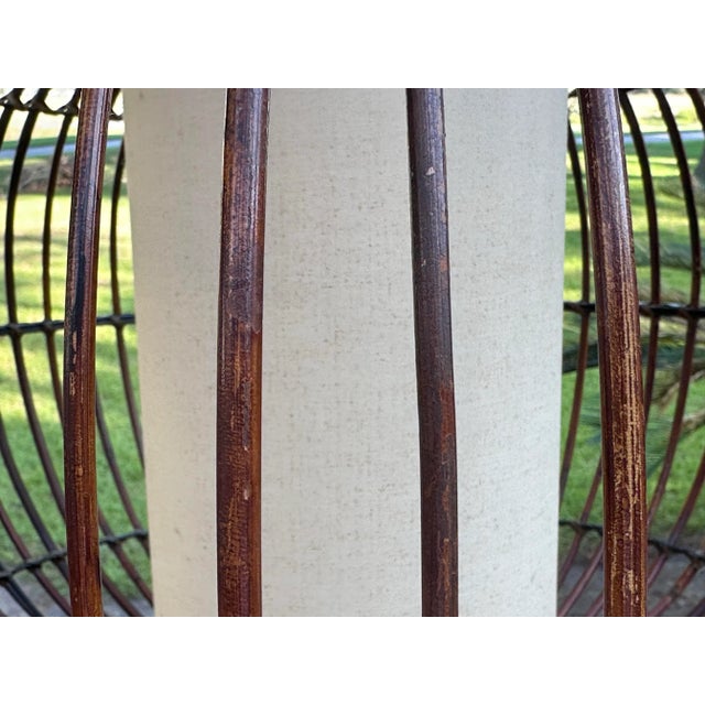 Brown Franco Albini Rattan Cage Pendant Chandelier With Interior Shade For Sale - Image 8 of 12