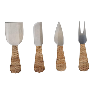 Artifacts Rattan Stainless-Steel Cheese Knives with Gift Box in Brown - Set of 4