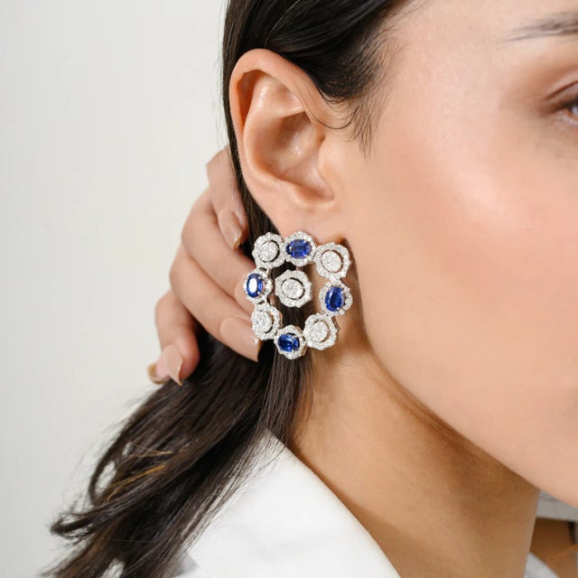 Metal Swirl Cocktail Kyanite & Diamond Earrings, a Pair For Sale - Image 7 of 11