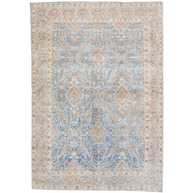 Textile Antique Handmade Blue Persian Tabriz Wool Rug With Allover Motif For Sale - Image 7 of 7