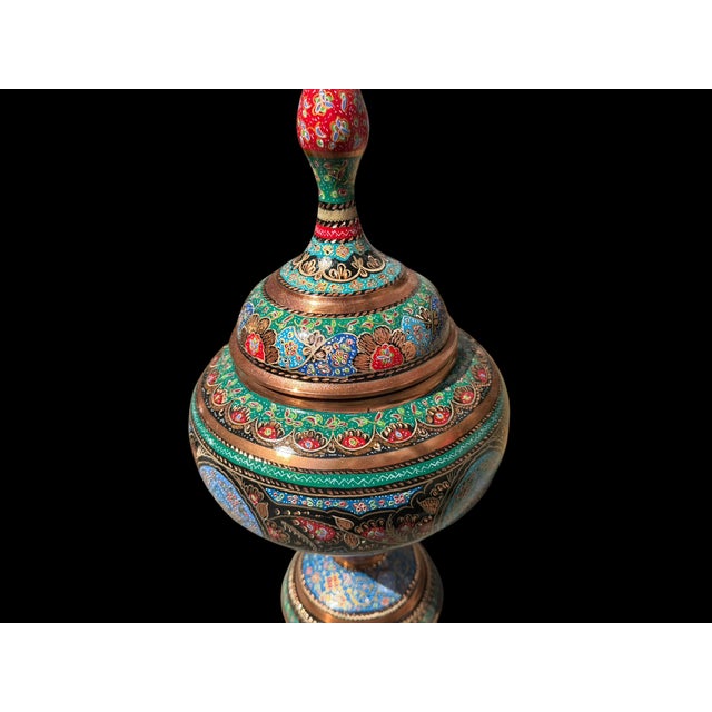 1990s Vintage Hand Painted Copper Pedestal Urn For Sale - Image 5 of 12