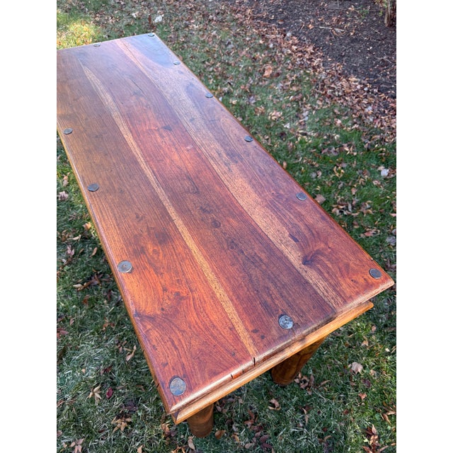 Vintage Indian Carved Wooden Console Table With Nailhead Design and Baluster Legs For Sale - Image 13 of 15