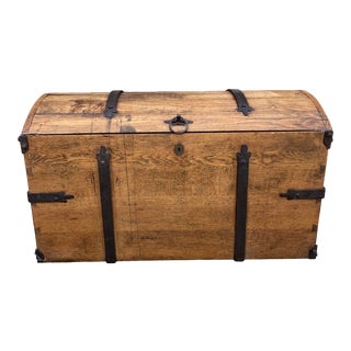 Vintage Wooden Trunk With Copper Lining For Sale