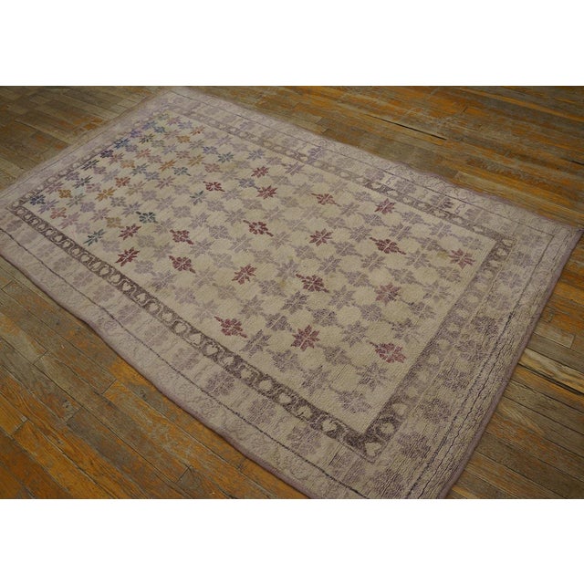 1920s Ivory Purple Geometric Triban Antique Indian Cotton Agra Rug 3'10" X 6'8" Pile Knotted Carpet For Sale - Image 9 of 13