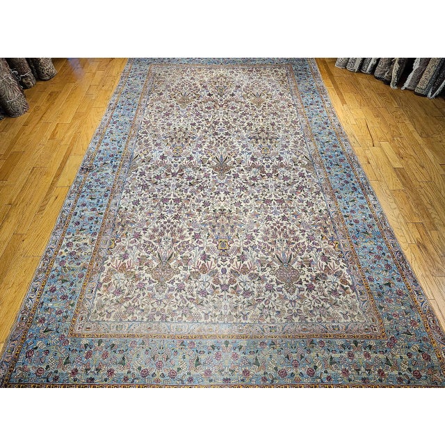 Vintage Oversized Persian Kerman Lavar Rug, Hand-Knotted Wool, Allover Vase Pattern, Ivory & Blue, 11’ X 19’ For Sale - Image 10 of 18