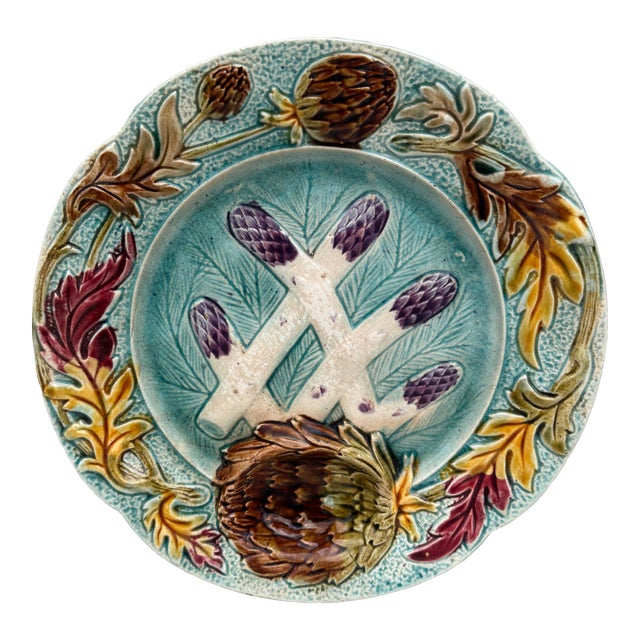 French Majolica Asparagus Plate Orchies, Circa 1890 For Sale