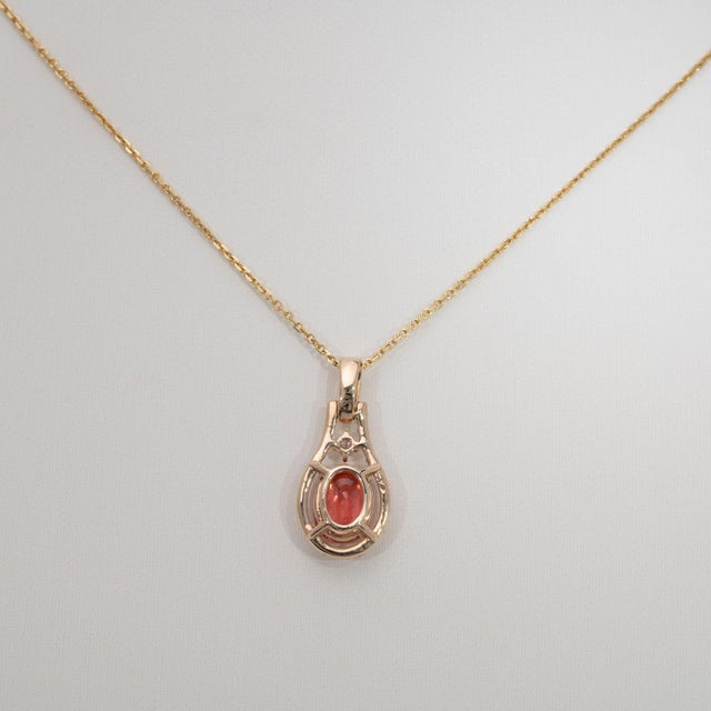 Metal Natural Padparadscha Sapphire Pendant With Earth-Mined Diamonds: Solid 14k Gold For Sale - Image 7 of 7