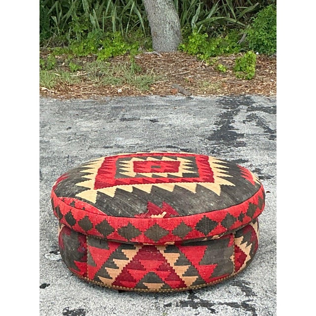 Red Vintage Boho Kilim Ottoman For Sale - Image 8 of 9