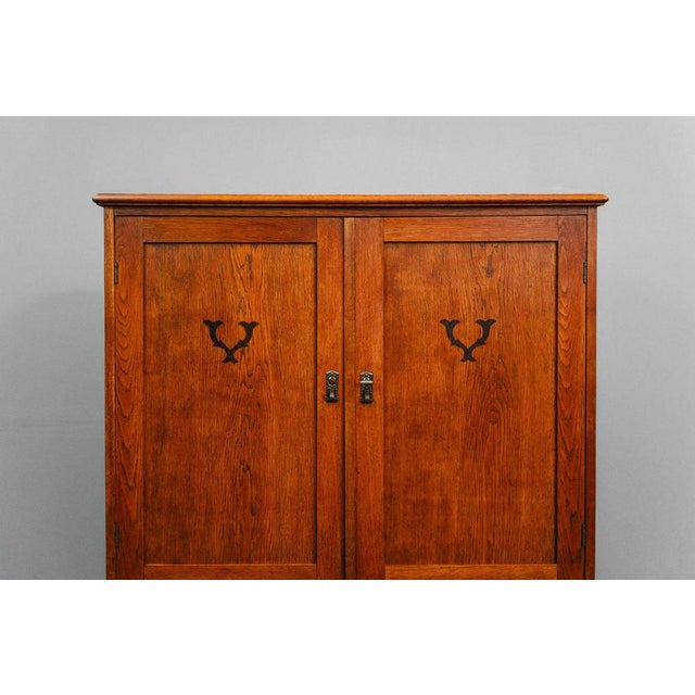 Copper Art Nouveau Cabinet in Oak For Sale - Image 8 of 17
