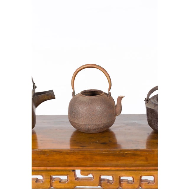 Japanese Meiji Period Late 19th Century Bronze Teapots with Weathered Patina For Sale - Image 11 of 13